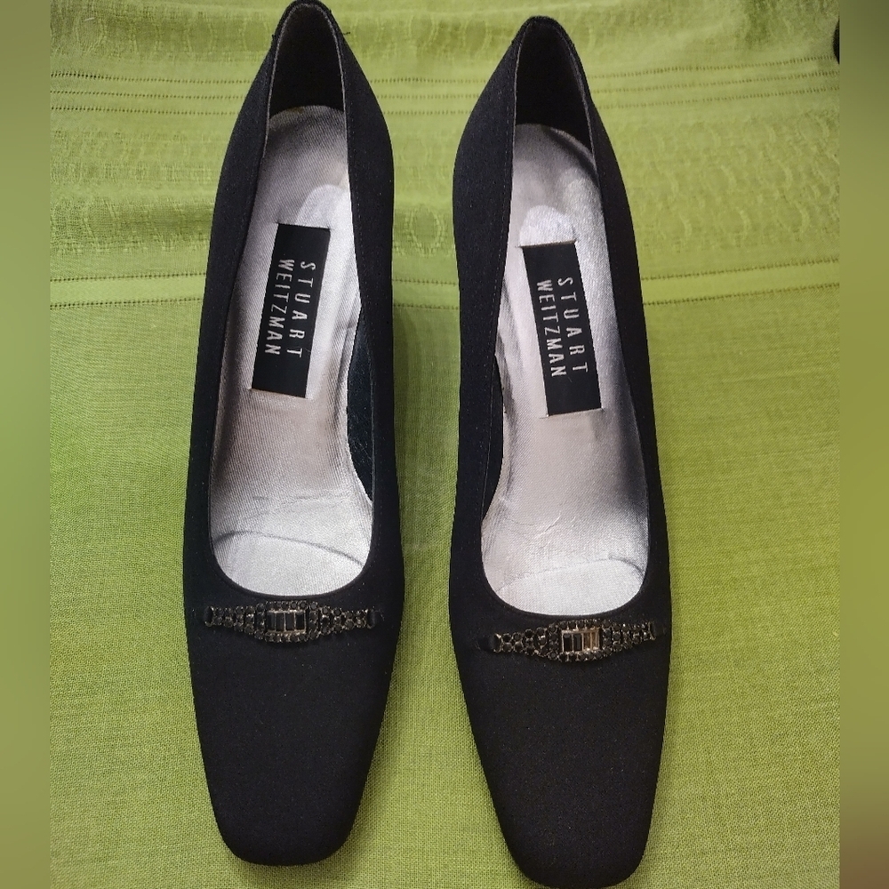 Stuart Weitzman Black Heels with Blingy Toe Accent